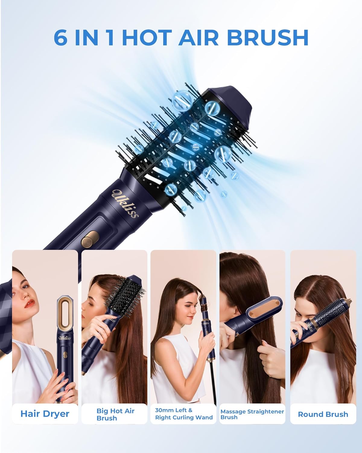 UKLISS Haarstyler Set 6 in 1 Air Styler mit 1000W Haartrockner, Auto-Air Föhnbürste, Rundbürstenföhn, Warmluftbürste, Glättbürste, Lockenföhn Bürste, Geschenkset für Frauen Trocknen, Glätten, Locken