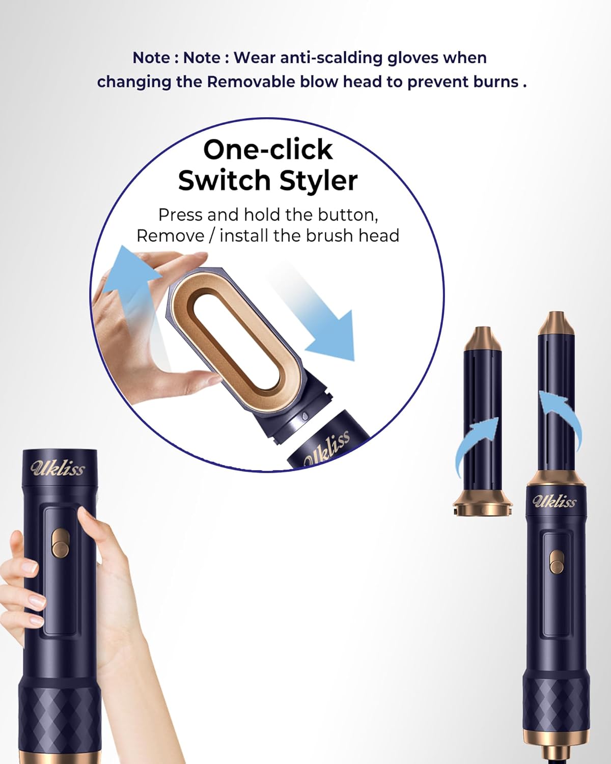 UKLISS Haarstyler Set 6 in 1 Air Styler mit 1000W Haartrockner, Auto-Air Föhnbürste, Rundbürstenföhn, Warmluftbürste, Glättbürste, Lockenföhn Bürste, Geschenkset für Frauen Trocknen, Glätten, Locken