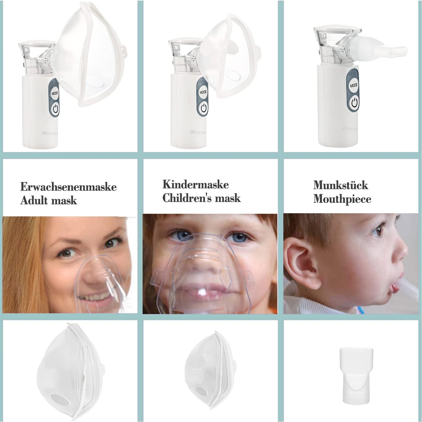 URYOUTH Inhalator Vernebler Inhalationsgerät mit zwei Tasten für Kinder und Erwachsene