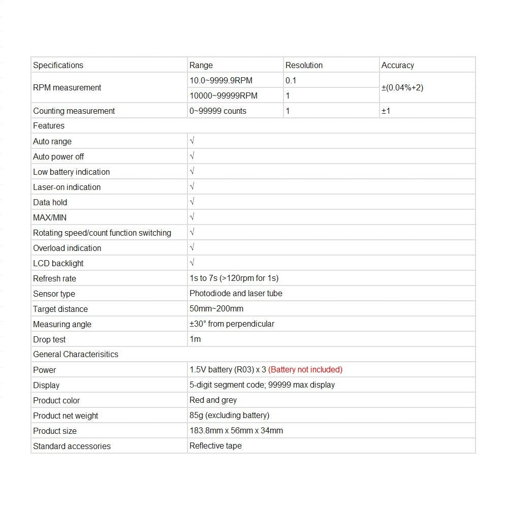 UNI-T UT373 - Berührungsloser digitaler Drehzahlmesser, Drehzahlmessung bis 9999,9 U/min