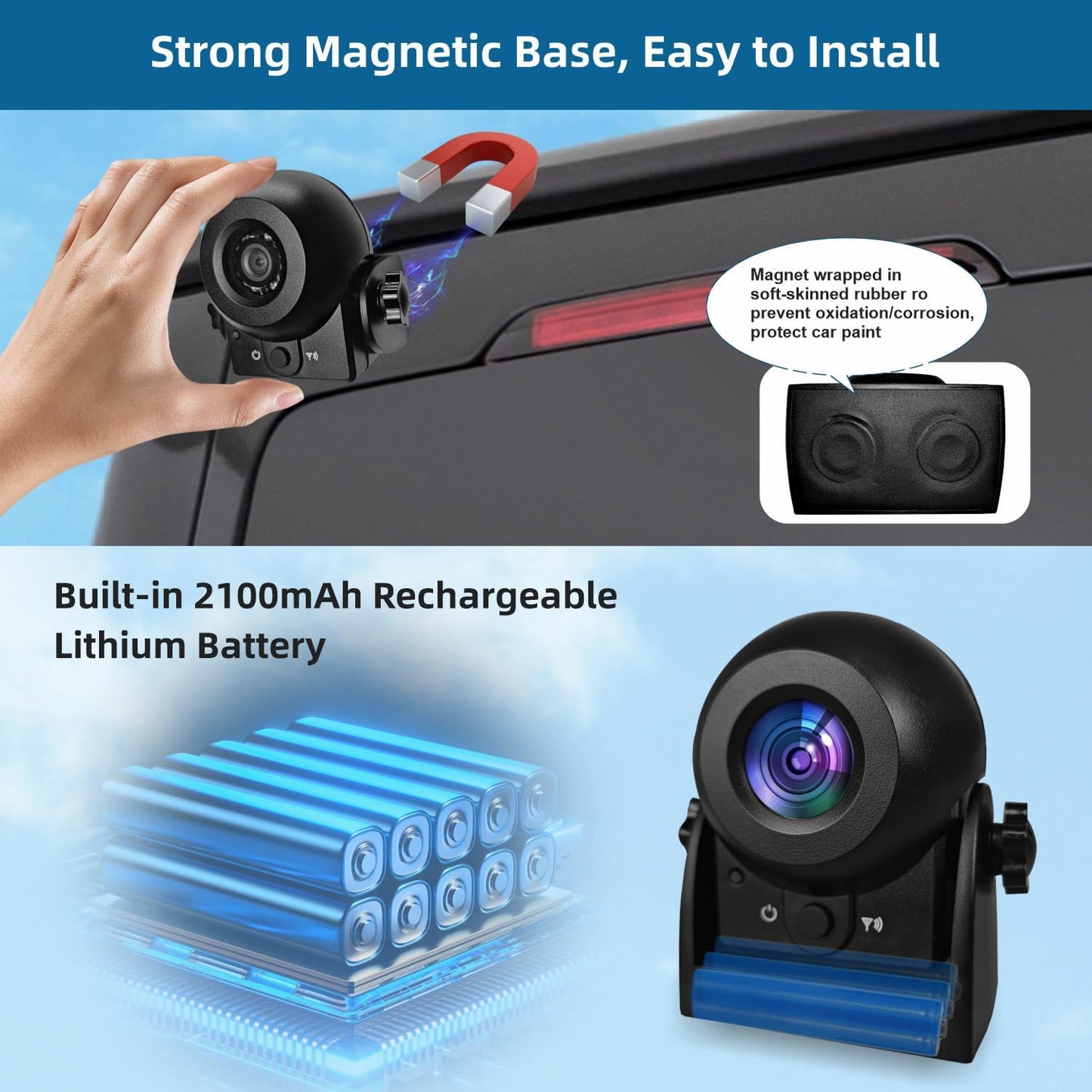 Uzone Rückfahrkamera Auto Kabellos,Nachtsicht,IP68 Wasserdicht,Magnetisch