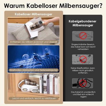 VersLife M6 Kabelloser Milbensauger für Matratzen, 18Kpa mit 253.7nm UV-C Licht