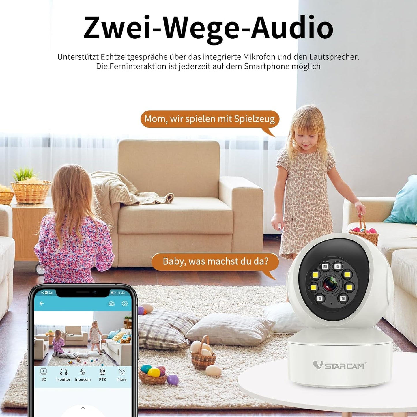 VSTARCAM kamera mit APP Farb-Nachtsicht WLAN Kamera 2K Zwei-Wege Tracking Bewegungserkennung