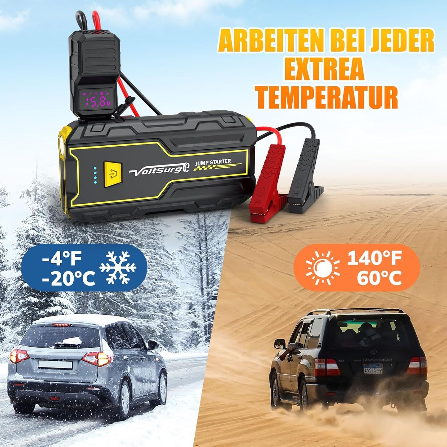 VoltSurge Starthilfe Powerbank, 4000A Spitzstrom Powerbank für 12V Jump Starter