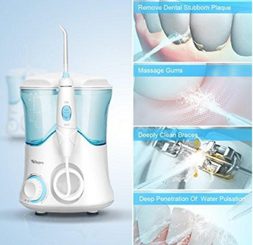 Vellepro Elektrisch Munddusche Wasser Flosser Kabellos mit 8 Düsen, 600 ml