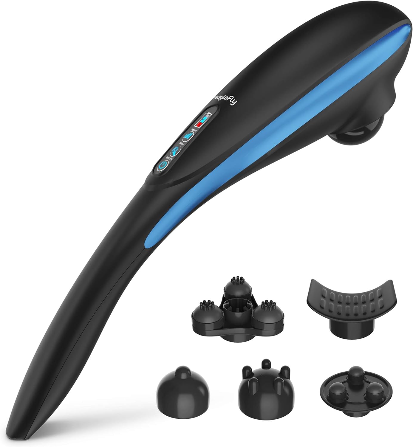 Veaglefly Schnurloses Handmassagegerät, elektrisches Tiefengewebe Percussion Rückenmassagegerät mit 6 austauschbaren Knoten und variabler Intensität für Körperentlastung mit tragbarem Design