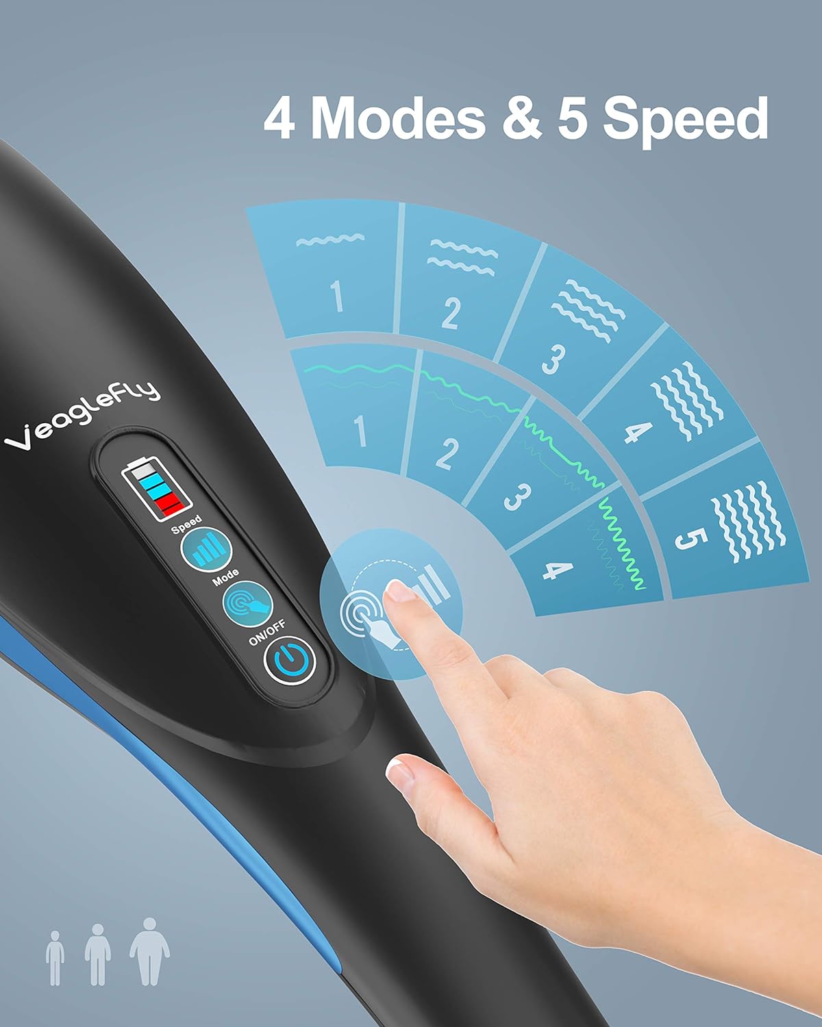 Veaglefly Schnurloses Handmassagegerät, elektrisches Tiefengewebe Percussion Rückenmassagegerät mit 6 austauschbaren Knoten und variabler Intensität für Körperentlastung mit tragbarem Design