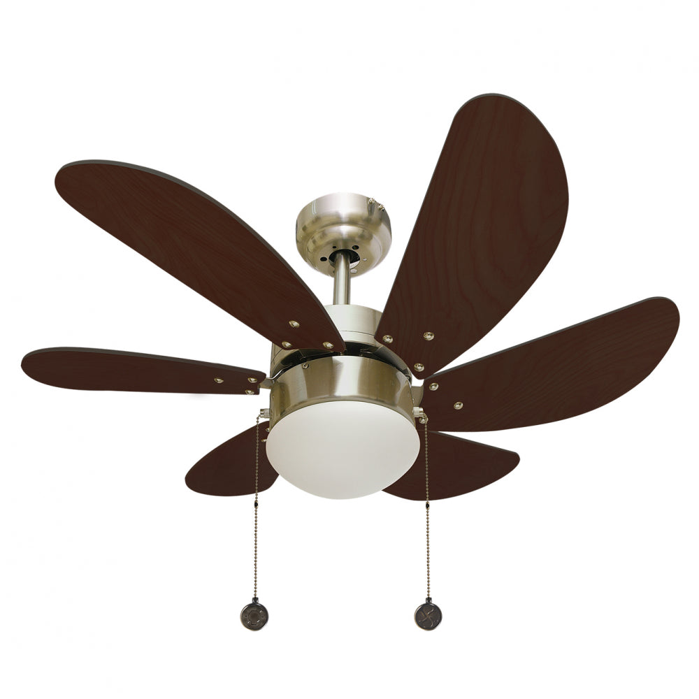 DELFIN Deckenventilator mit Licht 1XE27 Leder/Kirschbaum, 6 Flügel und Wendemotor, AkunaDecor