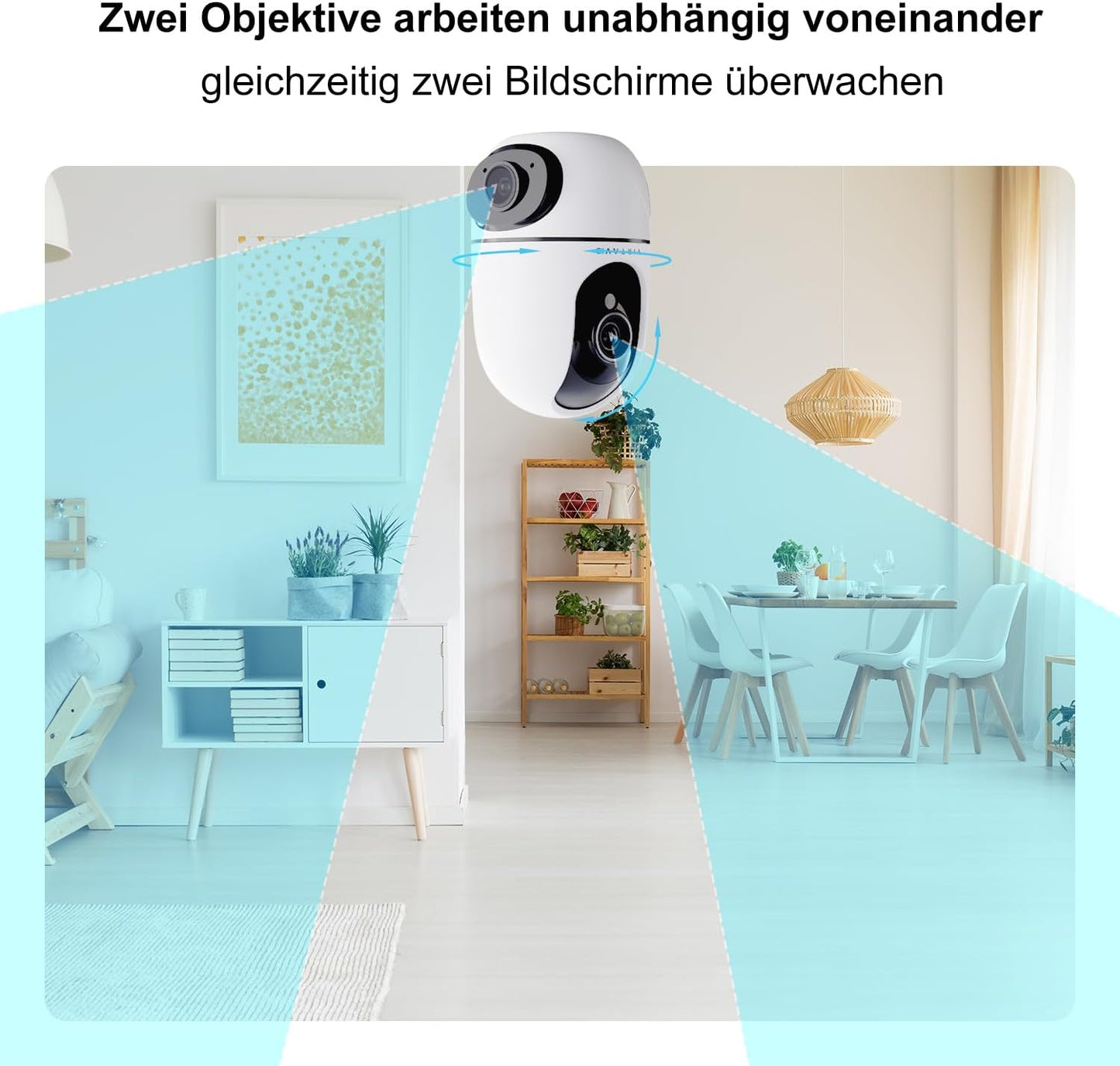 Virtavo Dual Kameras Überwachungskamera Innen 1080p 360° PTZ WLAN Kamera FHD 2-Wege-Audio Farbnachtsicht Bewegungserkennung