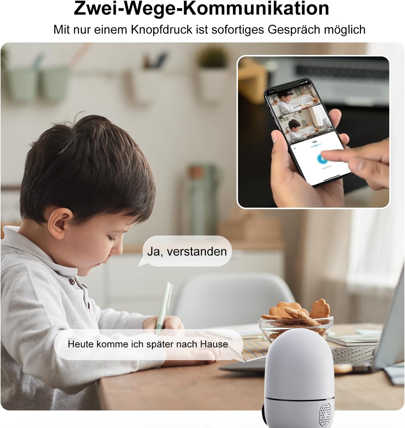 Virtavo Dual Kameras Überwachungskamera Innen 1080p 360° PTZ WLAN Kamera FHD 2-Wege-Audio Farbnachtsicht Bewegungserkennung