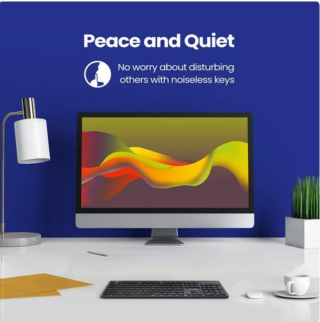 Victsing 2,4 G kabellose Tastatur, (QWERTZ) über USB wiederaufladbare kabellose Computertastatur, leise, ergonomische, schlanke Tastatur mit 12 Multimedia-Verknüpfungen für Laptops, Desktop, Chromebook, Notebook
