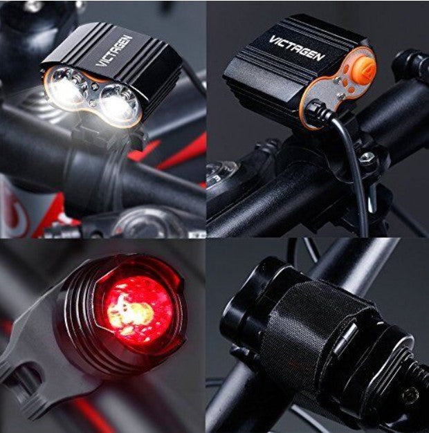 Victagen Fahrradlicht Set, Frontlicht + Rücklicht, superhell 2400