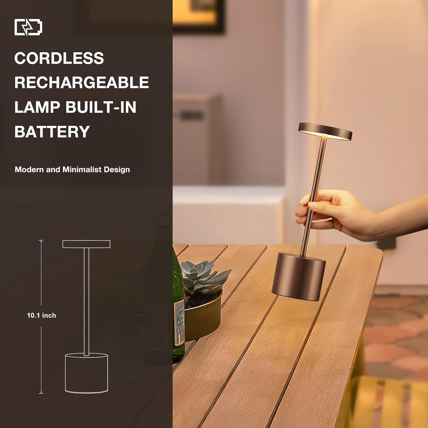 Visdanfo Kabellose Tischlampe, 4000 mAh, wiederaufladbare,3 Farben(2er pack), Braun