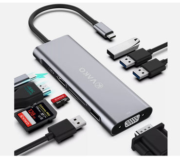 VAKO USB C Hub 9 IN 1 Multiport Adapter DMI VGA SD-Karte inkl. Micro USB 3.0 2.0