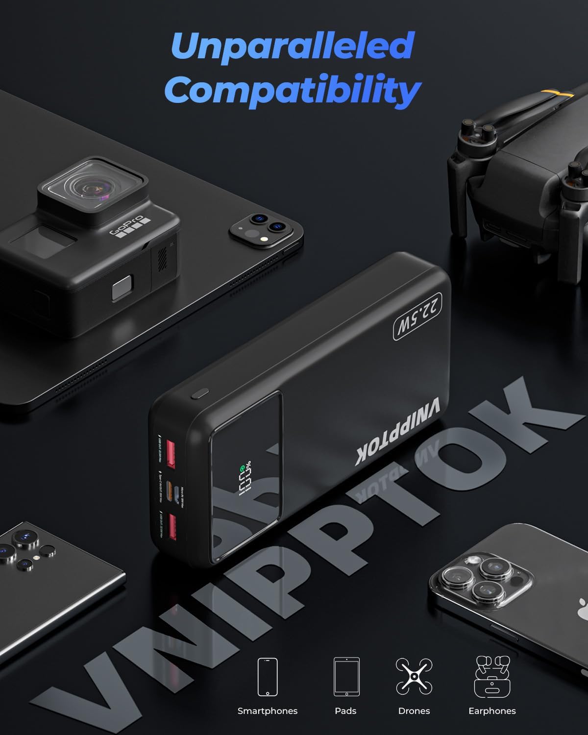 VNIPPTOK Powerbank 20000mAh, Tragbares 22,5W Power Bank mit USB C