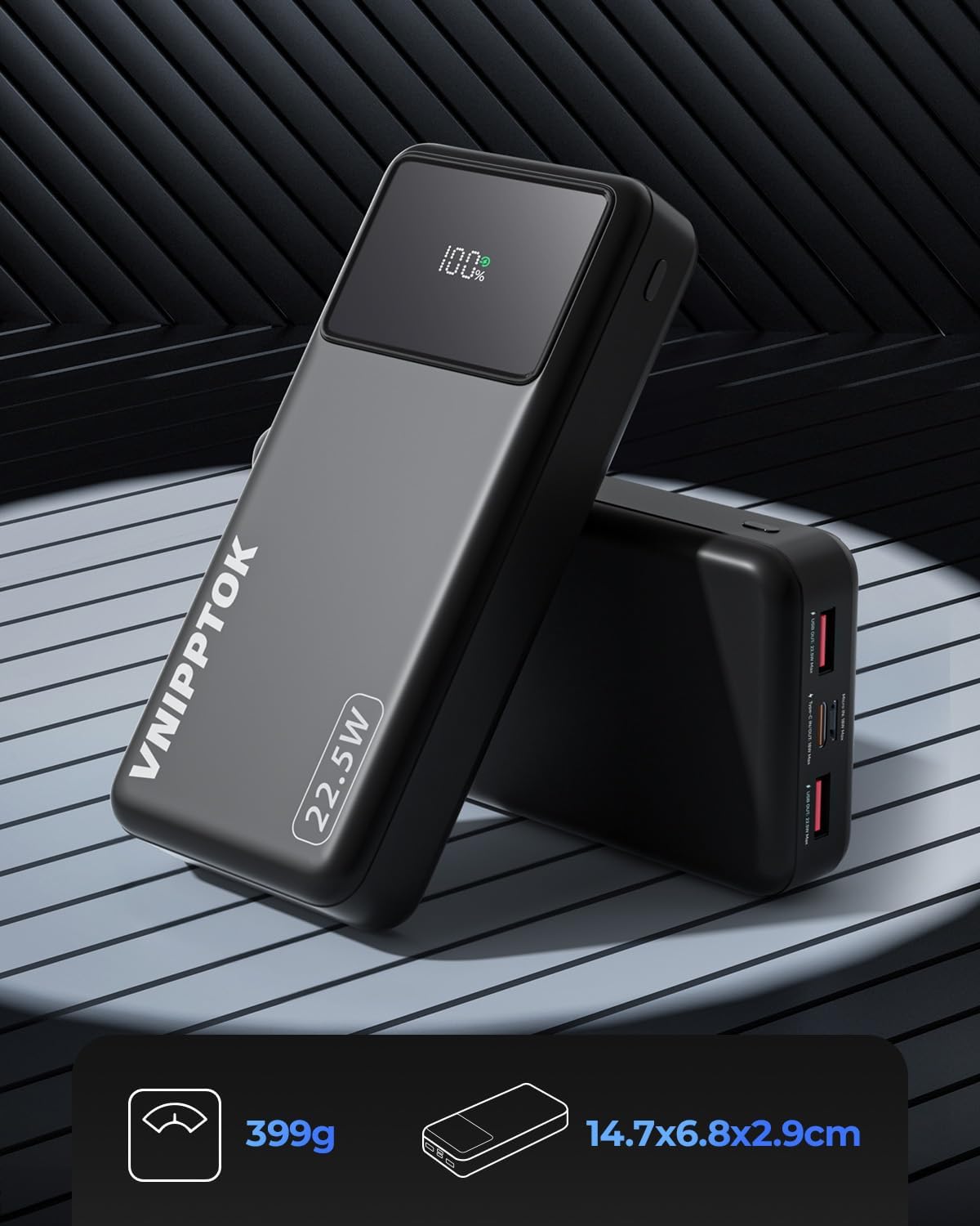 VNIPPTOK Powerbank 20000mAh, Tragbares 22,5W Power Bank mit USB C