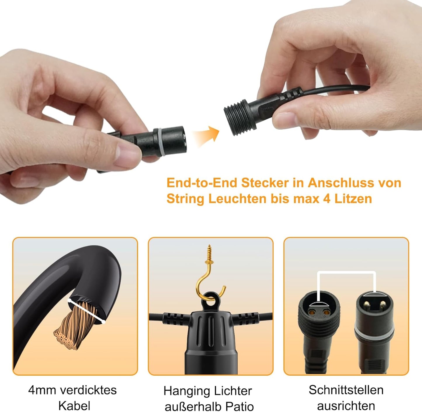 Voneta Solar-Außenlichterkette, 15 m, 20 Glühbirnen wasserdicht mit Fernbedienung und App,