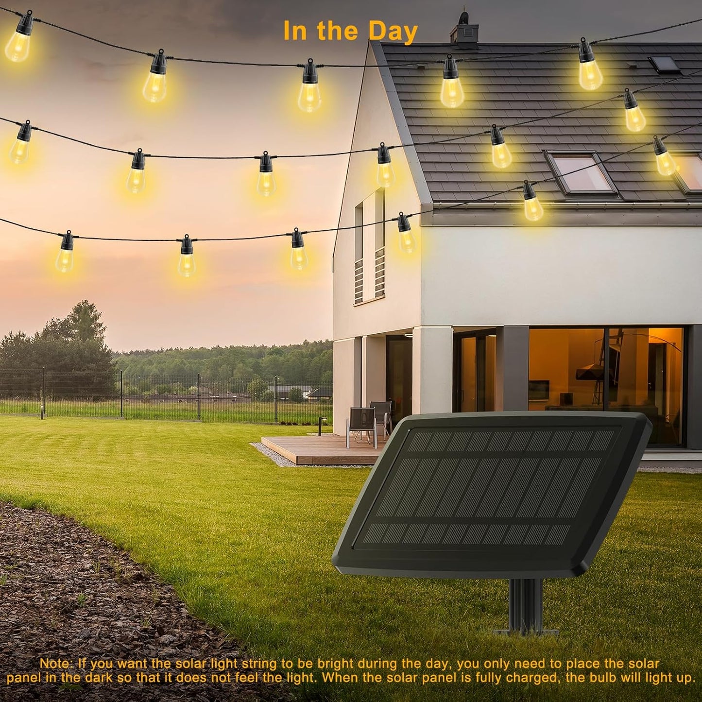 Voneta Solar-Außenlichterkette, 15 m, 20 Glühbirnen wasserdicht mit Fernbedienung und App,