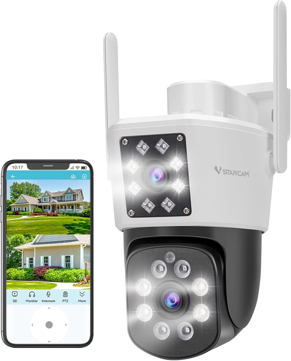 VSTARCAM Dual Lens WiFi Outdoor Kamera, 2MP Drahtlose Bewegungs Sirene Nachtsicht 360°