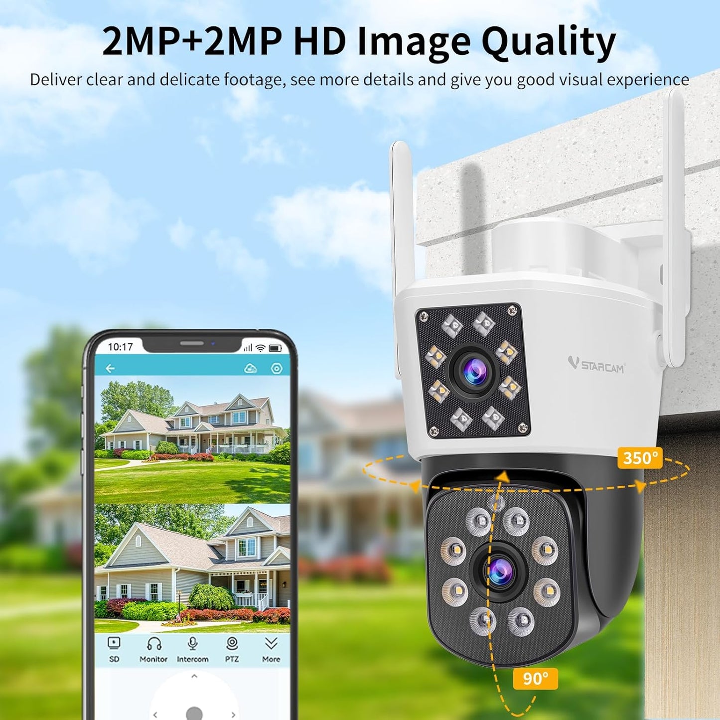 VSTARCAM Dual Lens WiFi Outdoor Kamera, 2MP Drahtlose Bewegungs Sirene Nachtsicht 360°