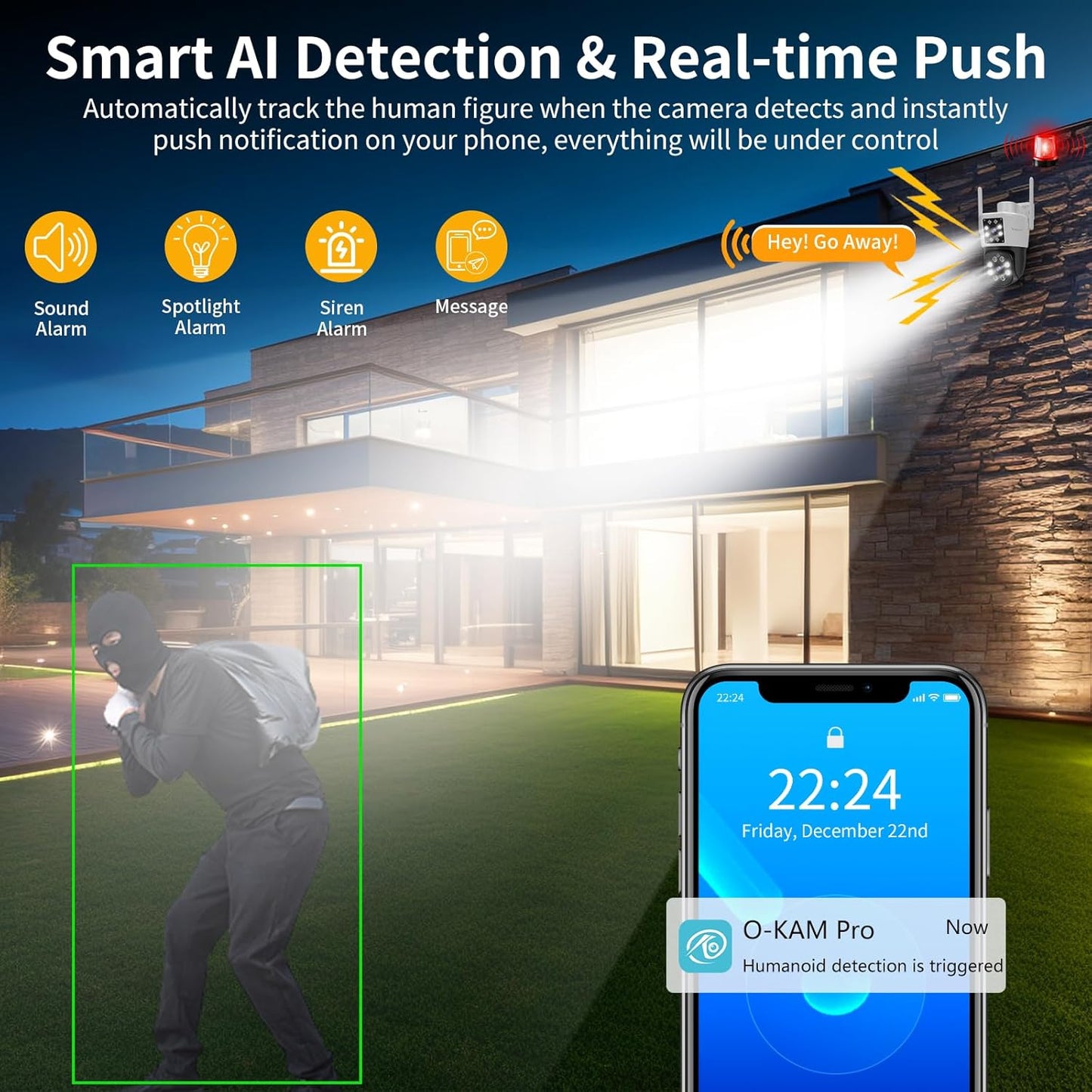 VSTARCAM Dual Lens WiFi Outdoor Kamera, 2MP Drahtlose Bewegungs Sirene Nachtsicht 360°