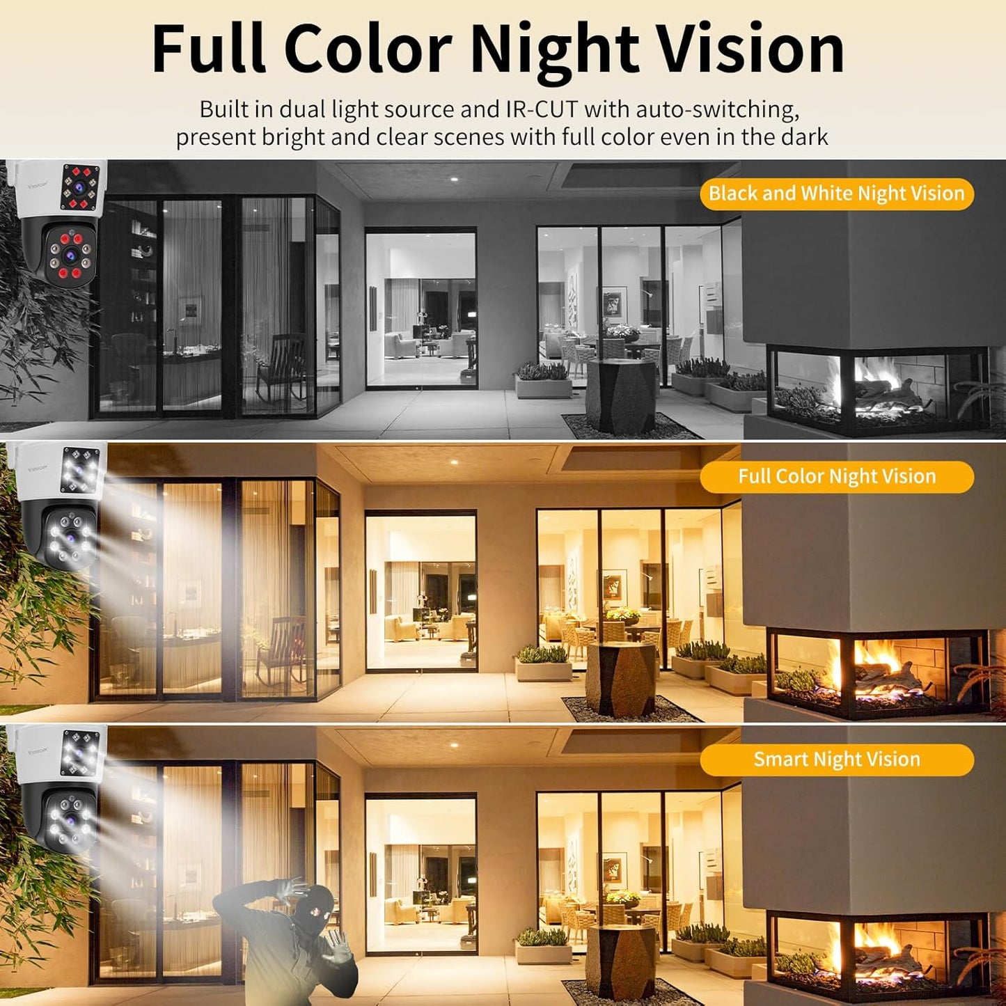 VSTARCAM Dual Lens WiFi Outdoor Kamera, 2MP Drahtlose Bewegungs Sirene Nachtsicht 360°