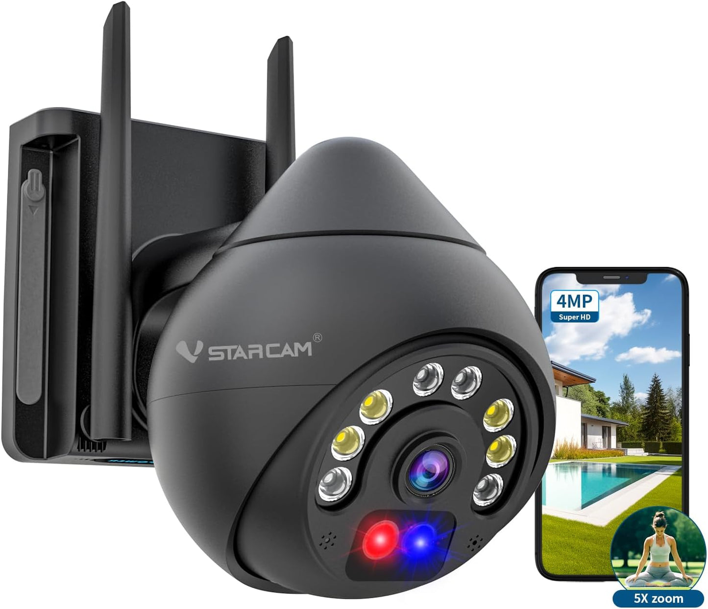 VSTARCAM 4MP Überwachungskamera 2,5K HD WiFi Überwachungskameras mit 360°-Ansicht, PTZ,Bewegung