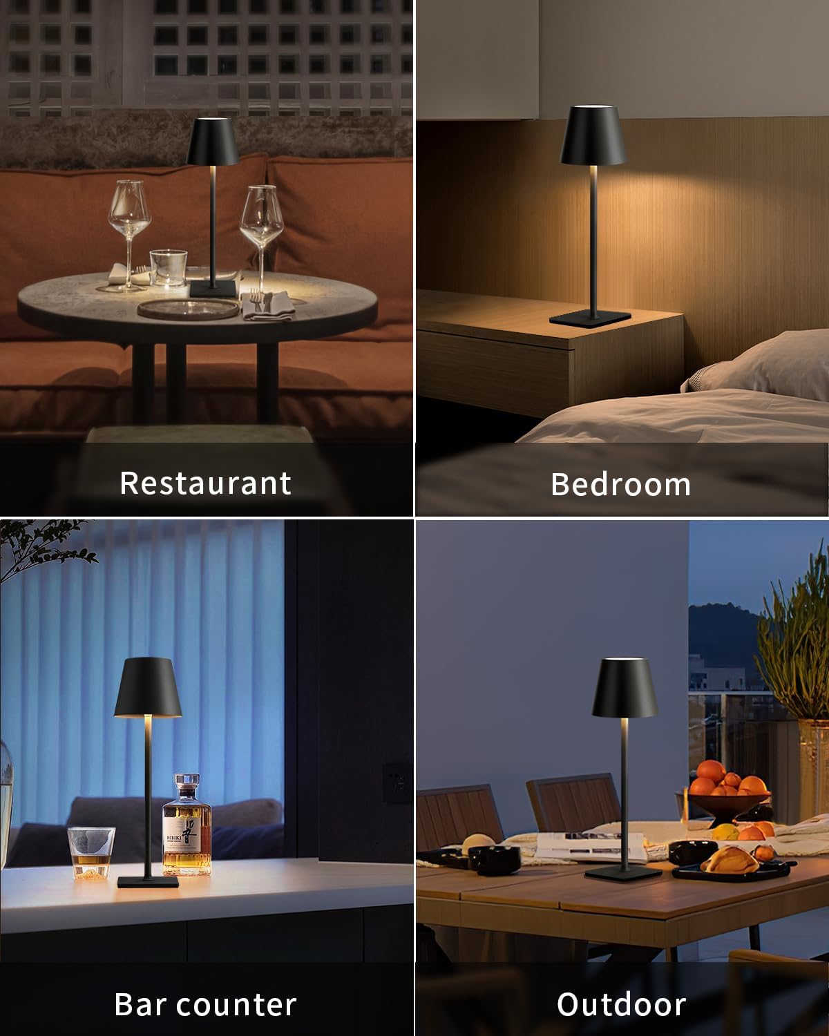 Visdanfo Kabellose Tischlampe, tragbare LED-Schreibtischlampe (2 pack) 4000 mAh, 3 Farben Schwarz
