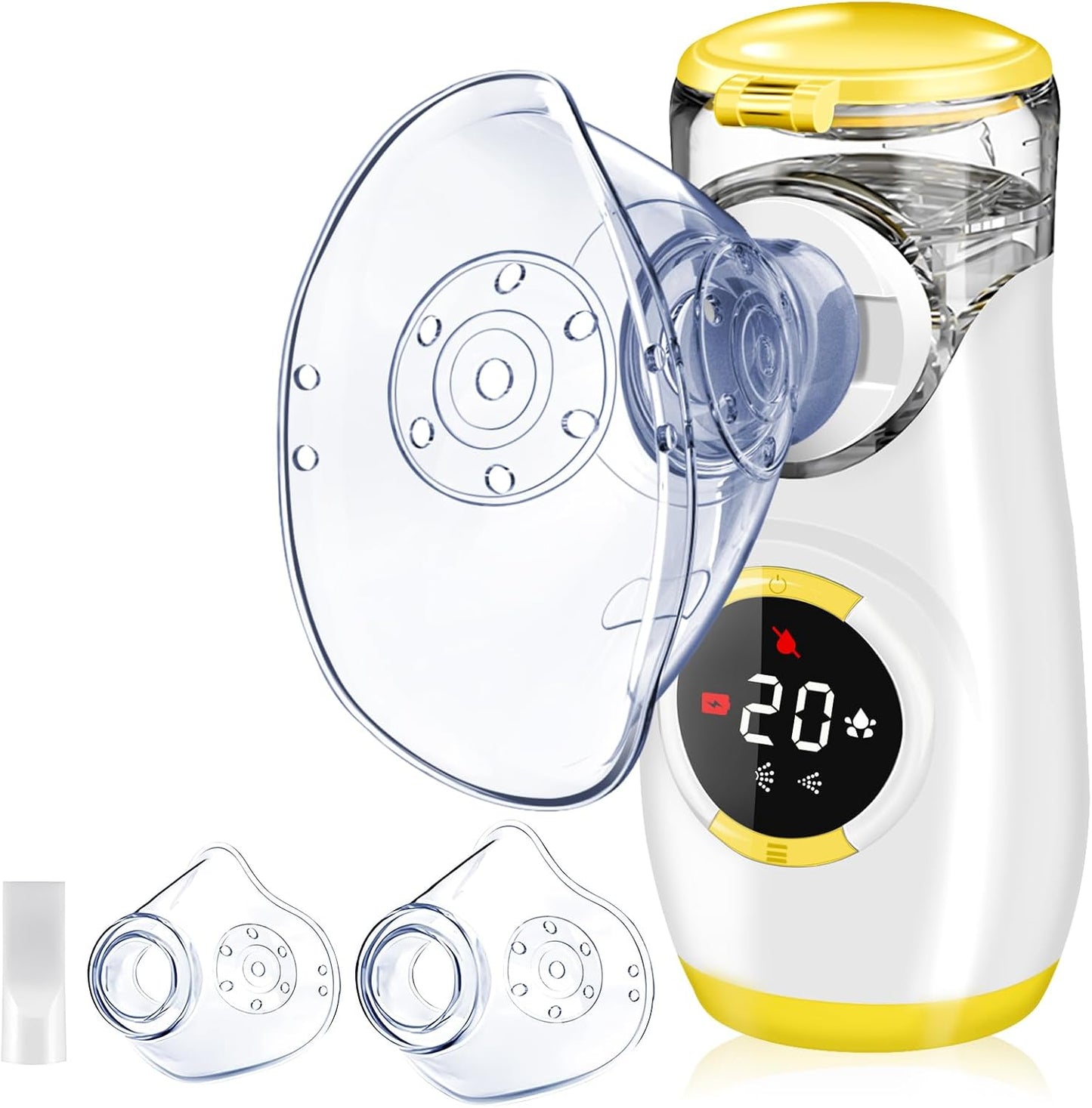 Wholede Inhalationsgerät Digitale mit Countdown,2 Maske und Mundstück, Leise,Gelb