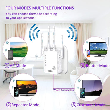 WLAN Repeater WLAN Verstärker AC1200 Dualband (300Mbit/s 2,4GHz+5GHz 867Mbit/s) WiFi Repeater