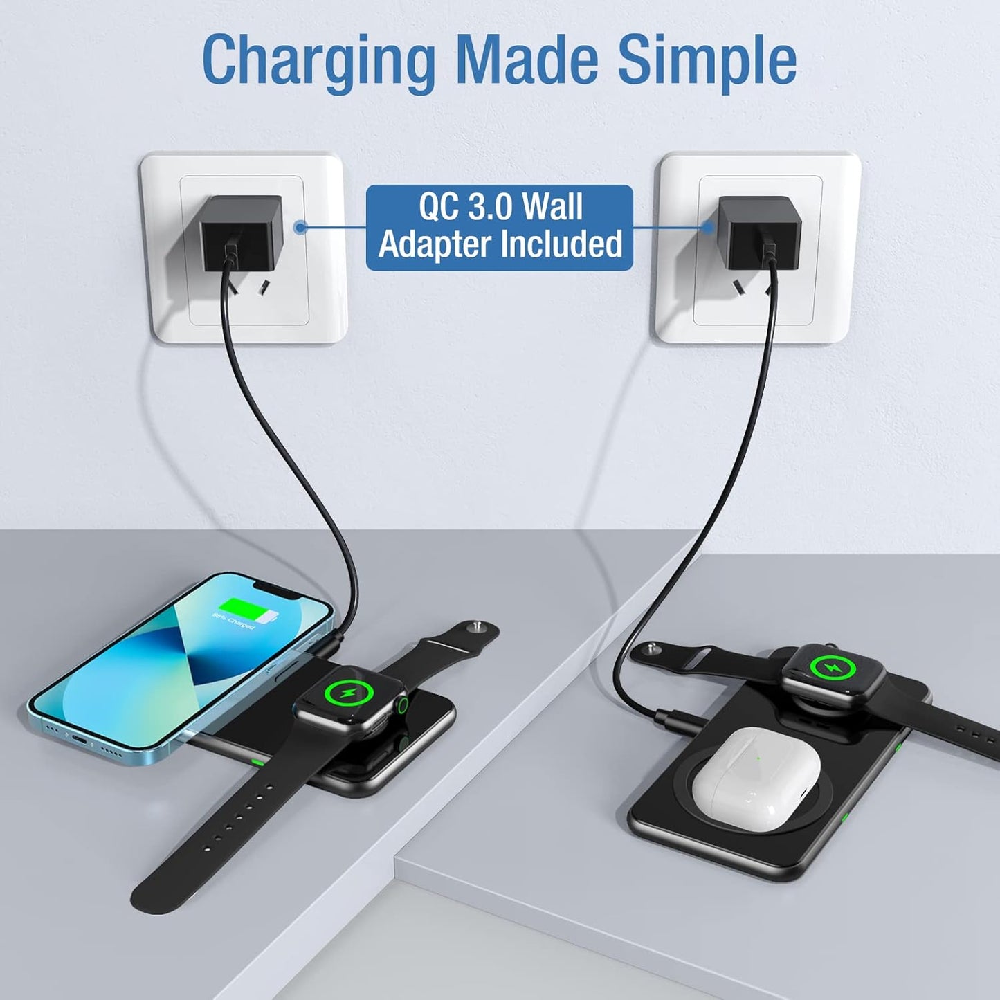 WavePad T4 2-in-1 kabelloses Ladegerät, 15 W Dual Wireless Charging Pad