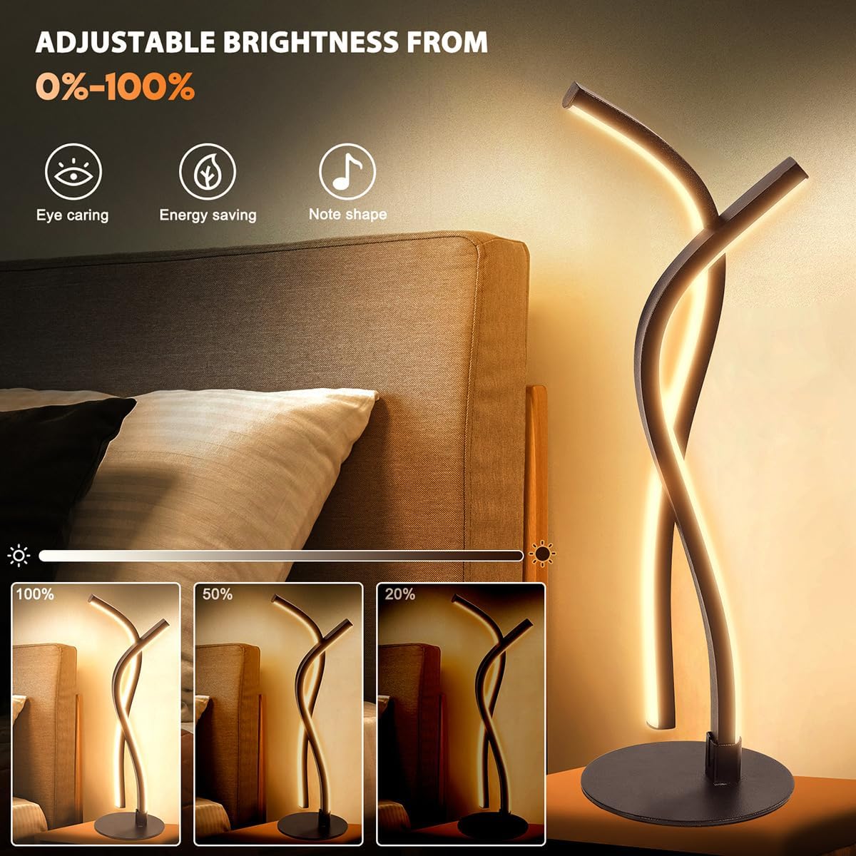 Wefomey LED Nachttischlampe Dimmbar, RGB Warmweiß APP Metall Dekolampe Spiral