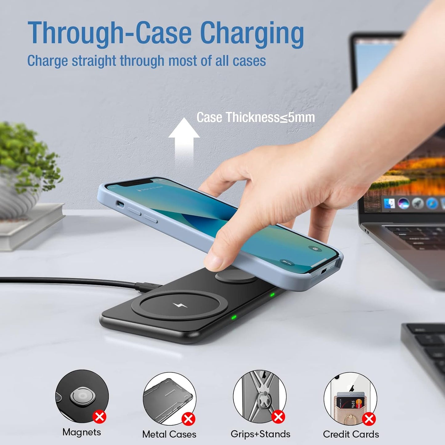 WavePad T4 2-in-1 kabelloses Ladegerät, 15 W Dual Wireless Charging Pad