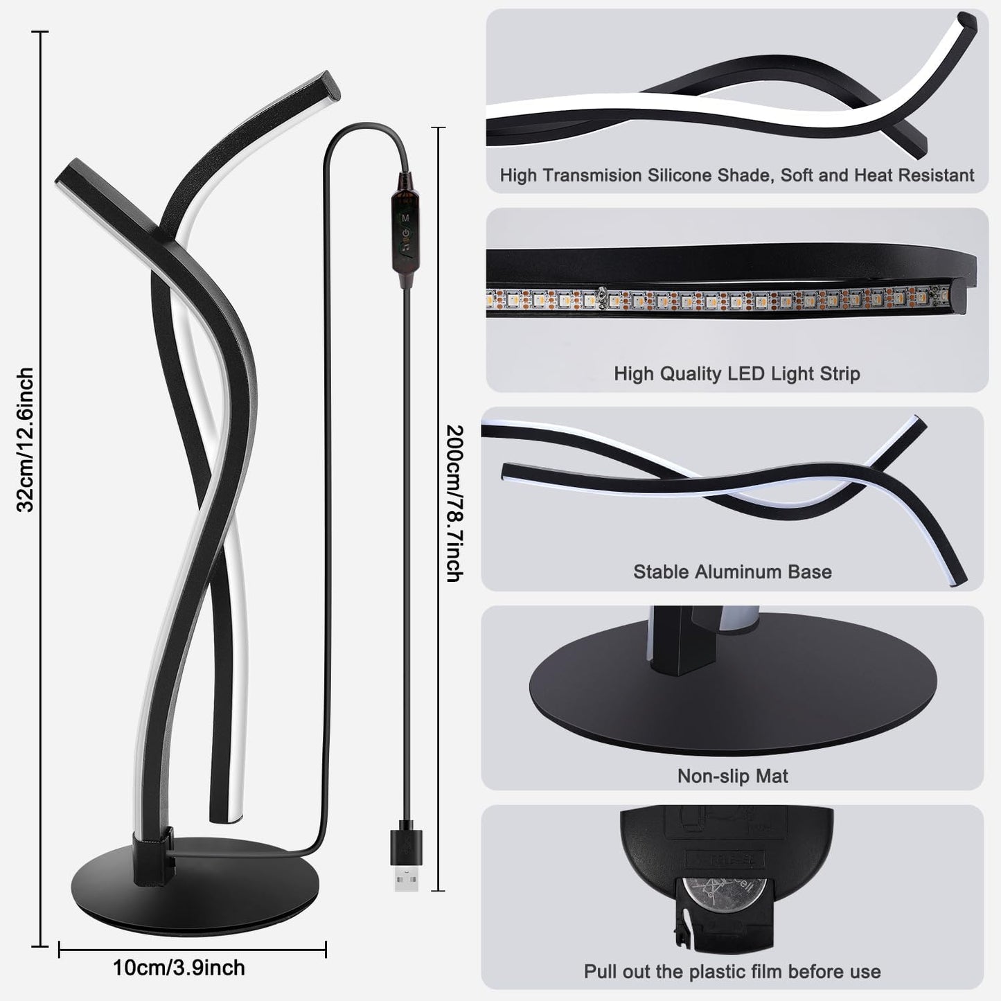 Wefomey LED Nachttischlampe Dimmbar, RGB Warmweiß APP Metall Dekolampe Spiral