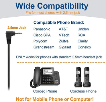 Wantek 2,5mm Klinke Headset Telefon mit Mikrofon Noise Cancelling & Lautstärkeregler Schwarz