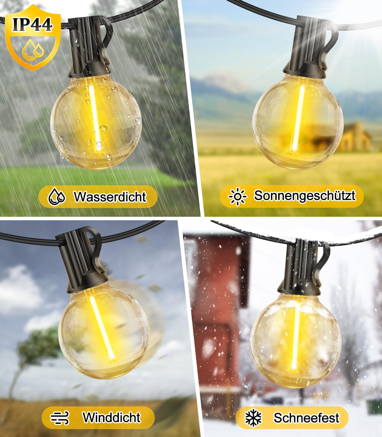 Warlisou Solar Garten Lichterkette: G40 50ft Led Blub - 15M Solar Garten Lampen Fernbedienung