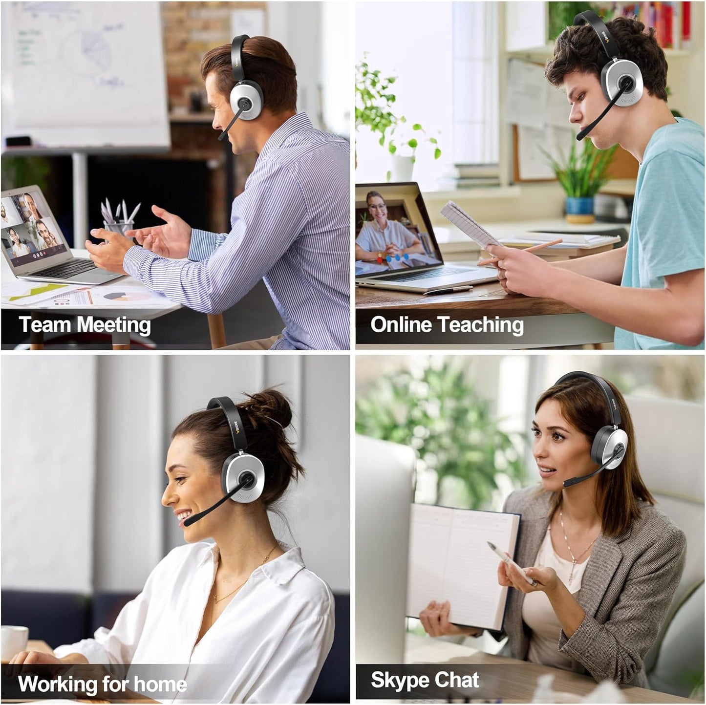 Wantek Kabelloses Headset, Bluetooth-Headset mit Mikrofon mit Geräuschunterdrückung