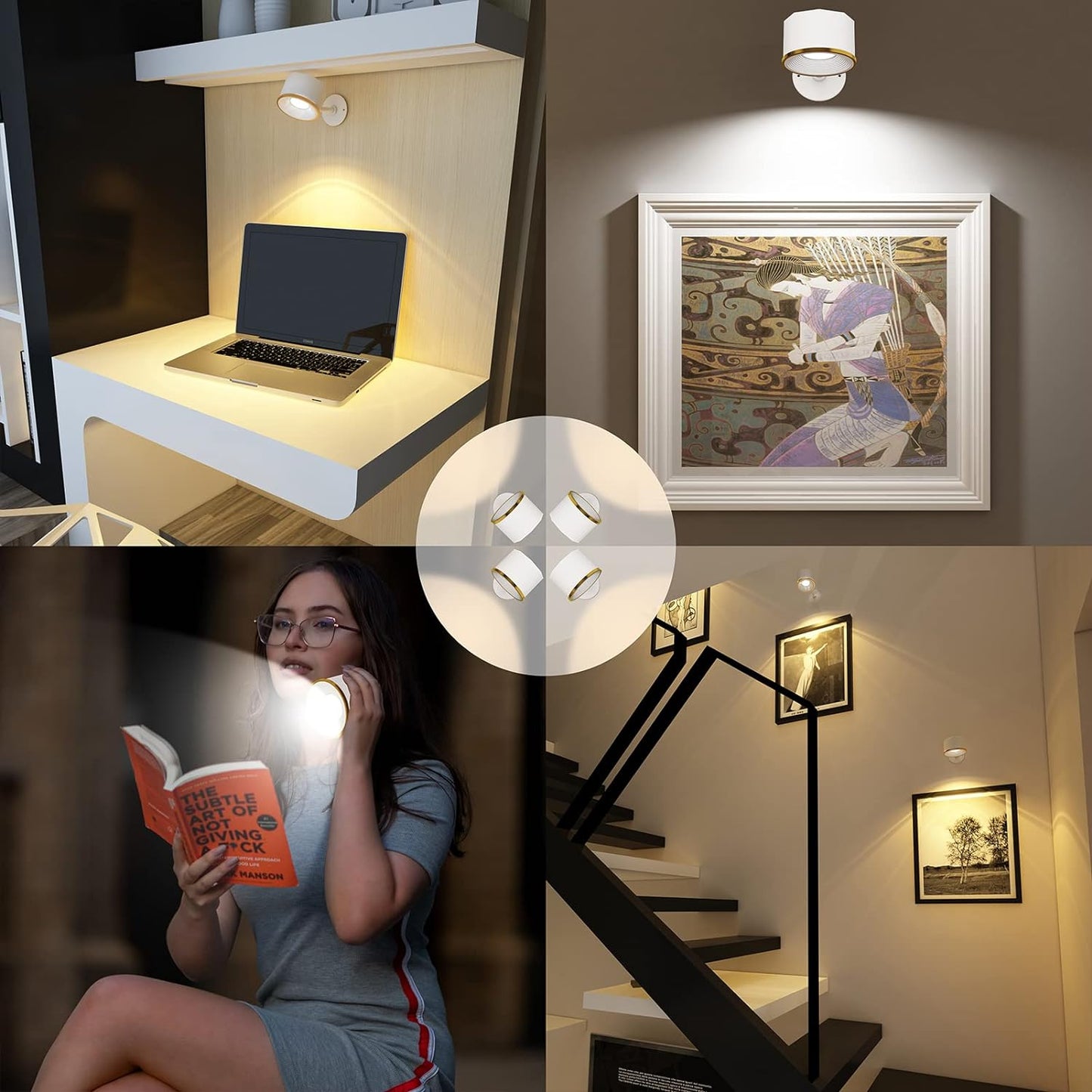 2 X Magnetische Wandleuchter, 16 RGB-Farben, dimmbar, wiederaufladbar, batteriebetrieben, USB, Bildmalerei, Wandleuchte mit Fernbedienung, 360° drehbar, magnetische Kugel, LED-Wandleuchte (weiß)