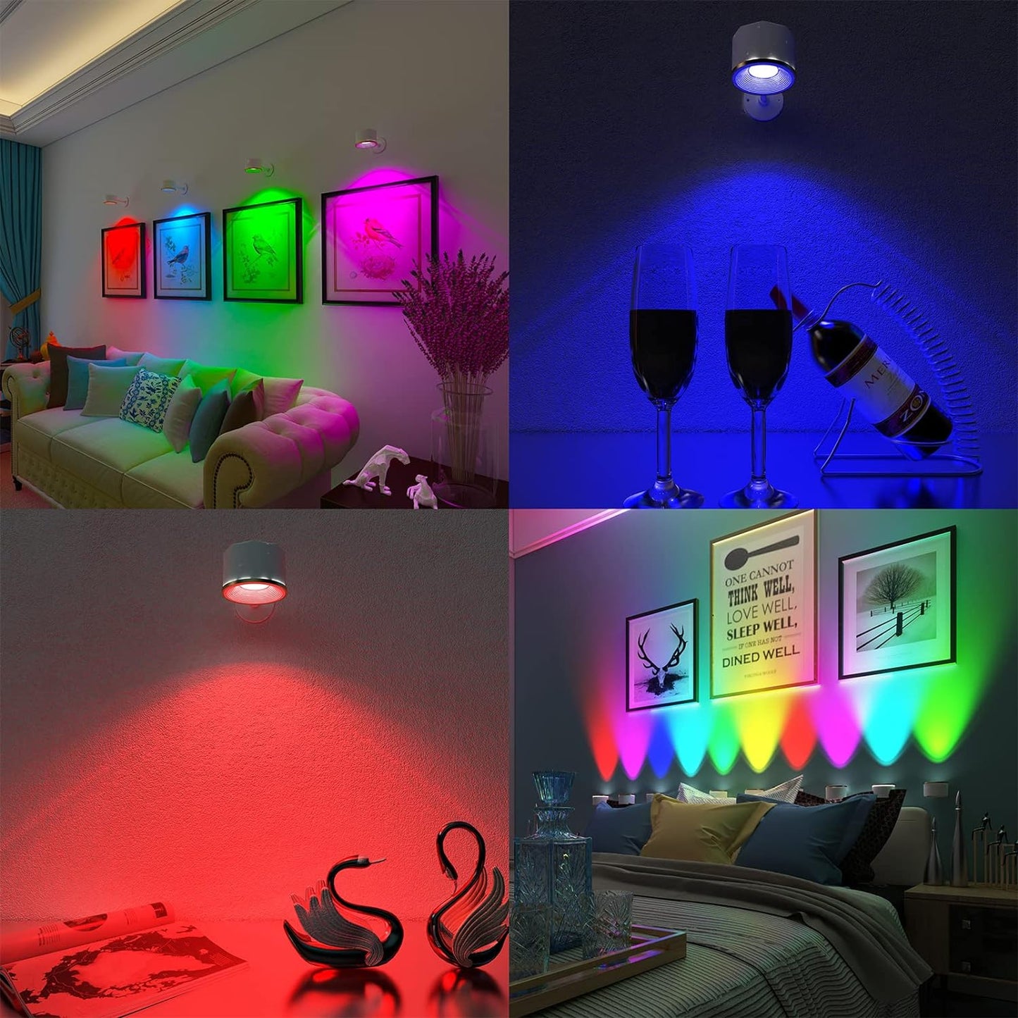 2 X Magnetische Wandleuchter, 16 RGB-Farben, dimmbar, wiederaufladbar, batteriebetrieben, USB, Bildmalerei, Wandleuchte mit Fernbedienung, 360° drehbar, magnetische Kugel, LED-Wandleuchte (weiß)