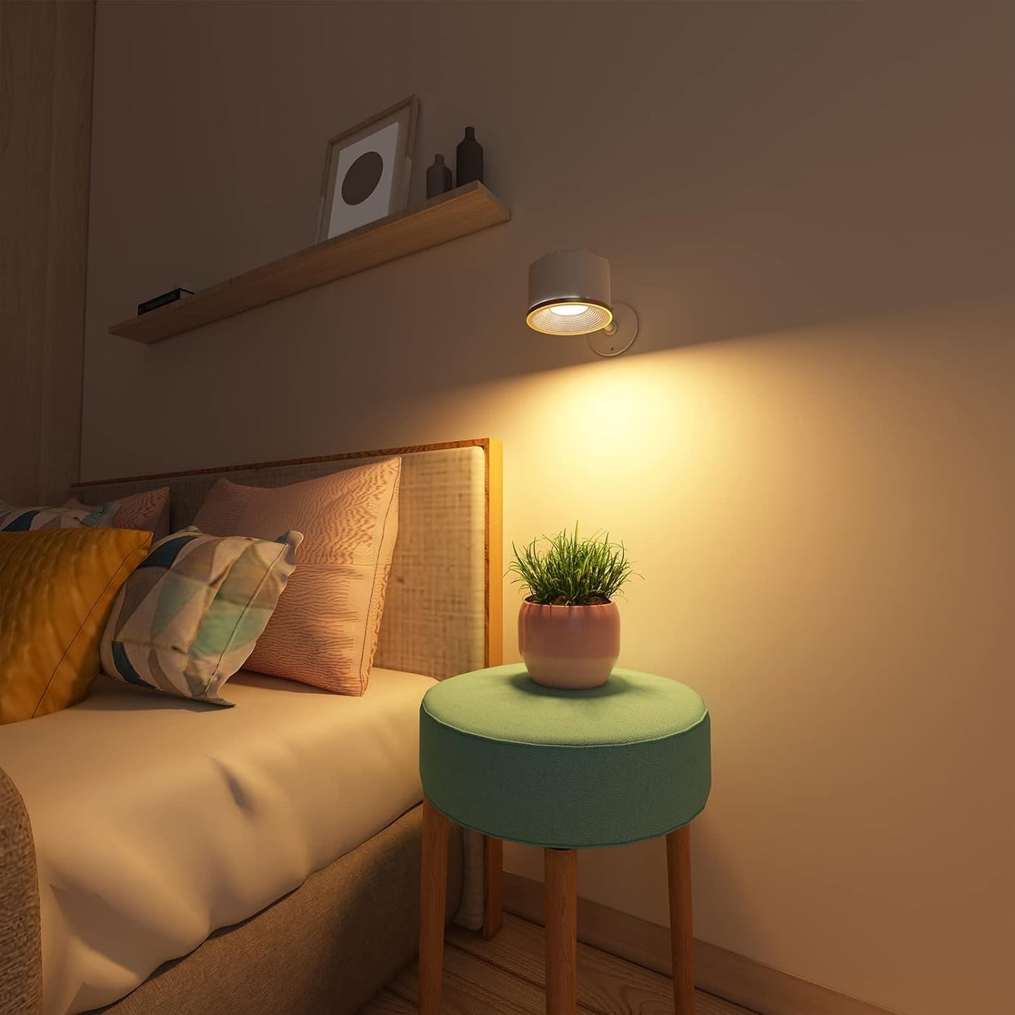 2 X Magnetische Wandleuchter, 16 RGB-Farben, dimmbar, wiederaufladbar, batteriebetrieben, USB, Bildmalerei, Wandleuchte mit Fernbedienung, 360° drehbar, magnetische Kugel, LED-Wandleuchte (weiß)