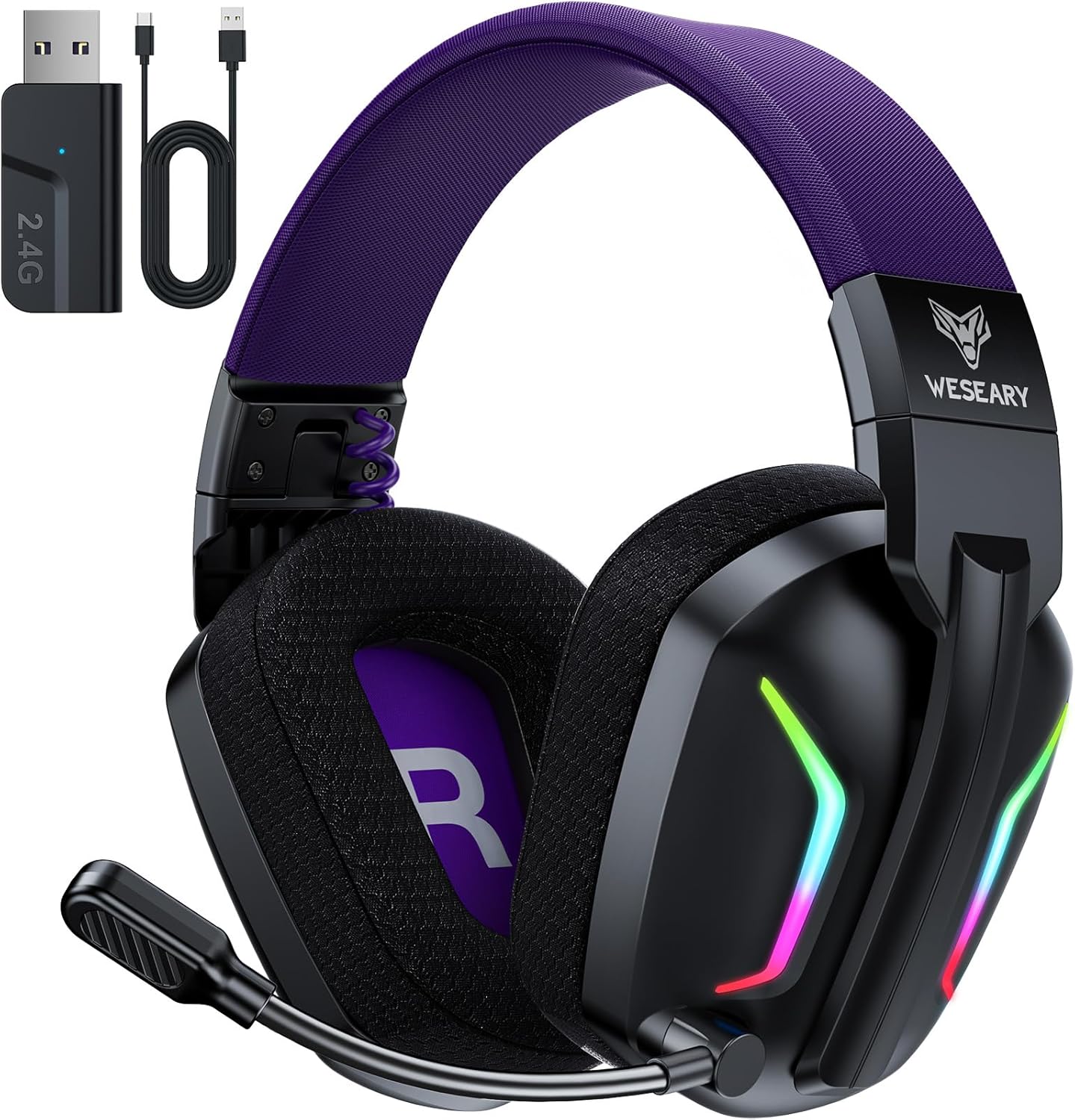 WESEARY WG1 2,4 GHz kabelloses Gaming-Headset,RGB mit Mikrofon für PS5,PS4,PC