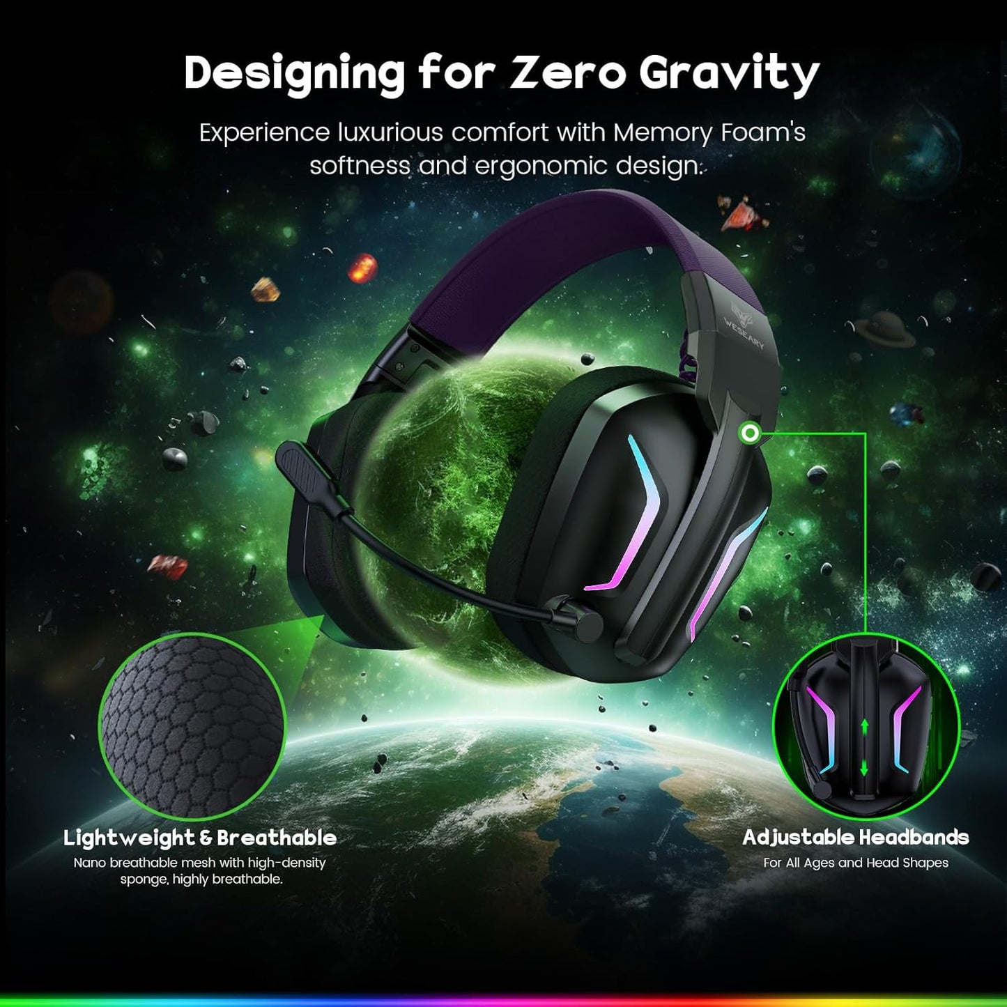 WESEARY WG1 2,4 GHz kabelloses Gaming-Headset,RGB mit Mikrofon für PS5,PS4,PC