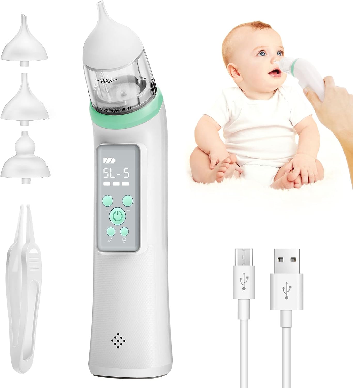 Winload Nasensauger Baby für Neugeborene mit 5 Saugstärken und 3 Größen Tip,Musik & Licht