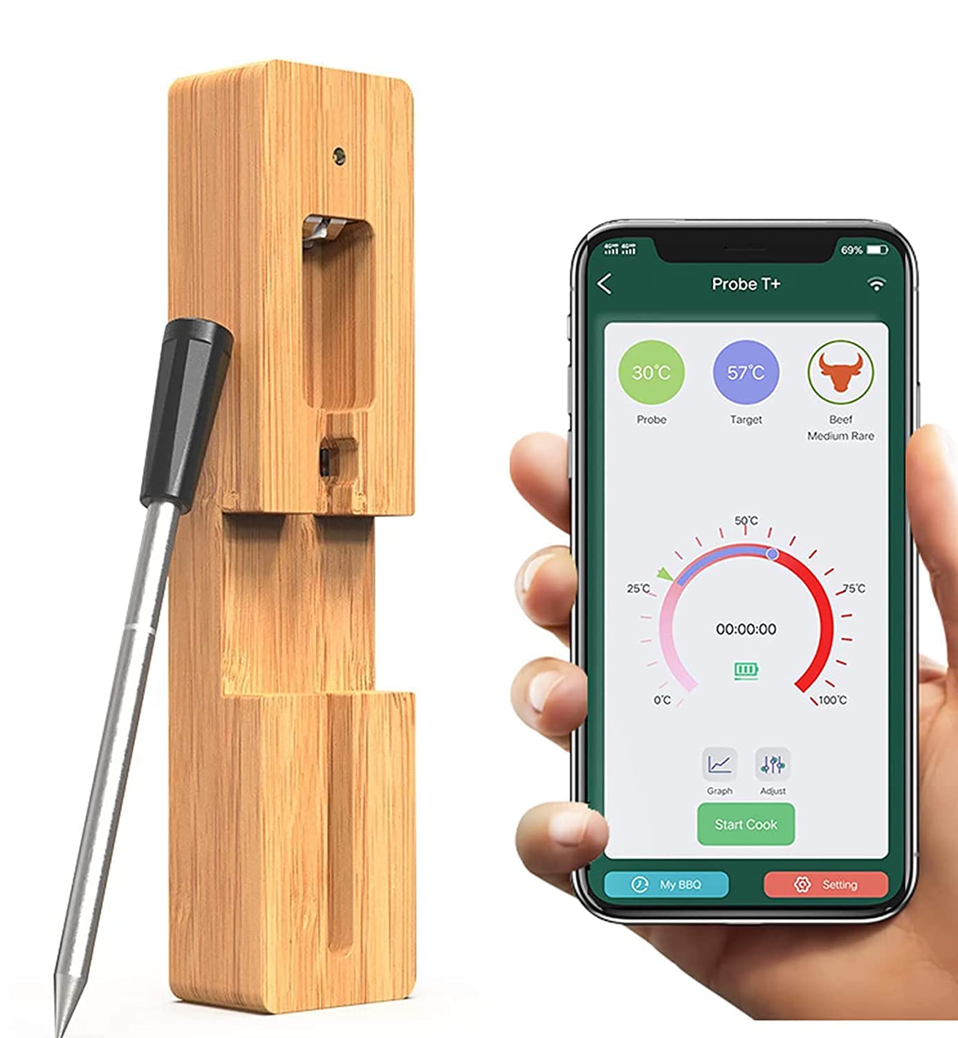 Winnes Fleischthermometer Wireless bratenthermometer Meat Thermometer iOS /Android App