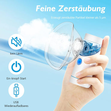 Winload Inhalationsgerät Tragbar Vernebler Set, Inhalator mit Mundstück und Maske,USB Wiederaufladbar, Inhaliergerät für Kinder und Erwachsene