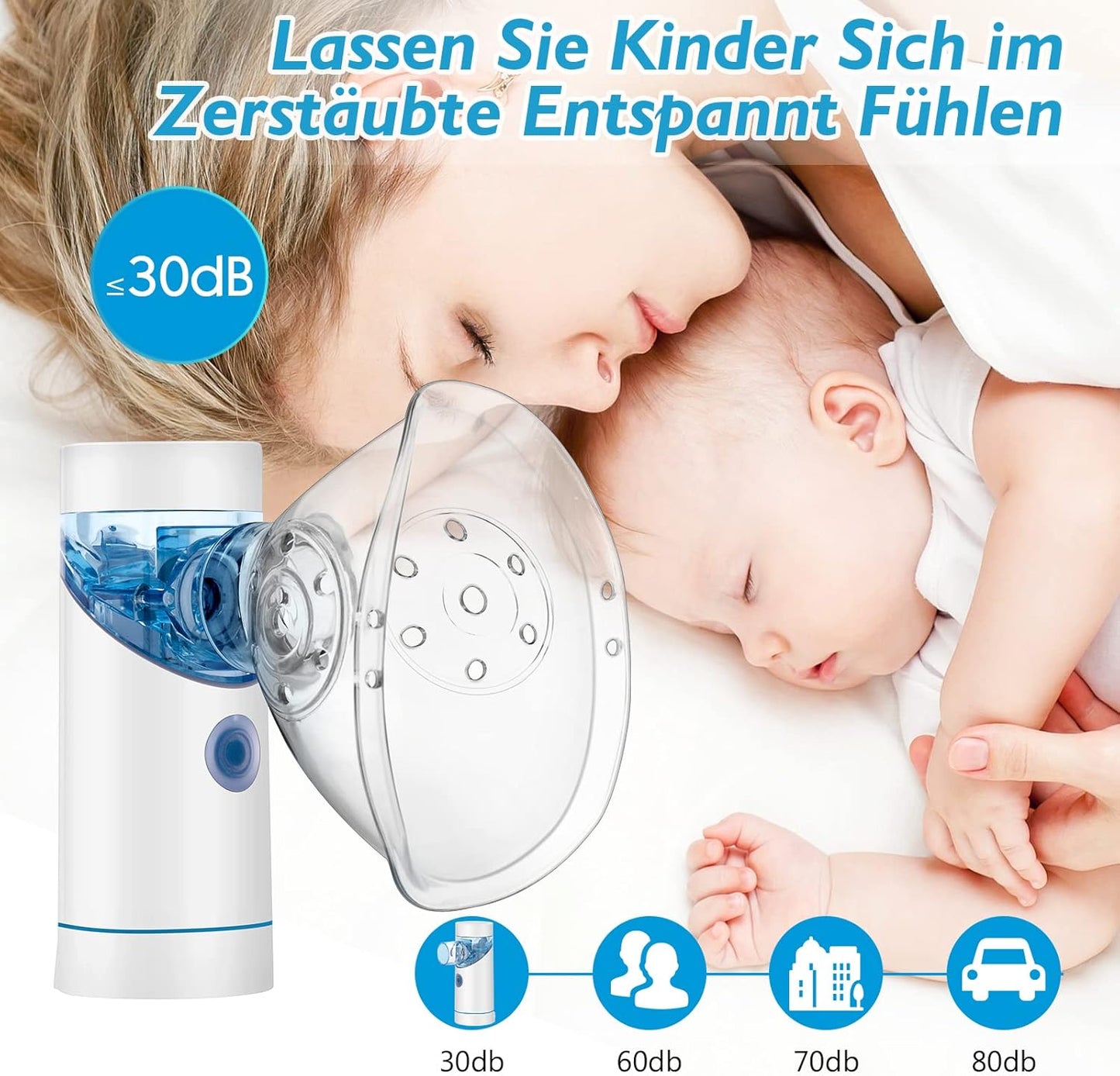 Winload Inhalationsgerät Tragbar Vernebler Set, Inhalator mit Mundstück und Maske,USB Wiederaufladbar, Inhaliergerät für Kinder und Erwachsene