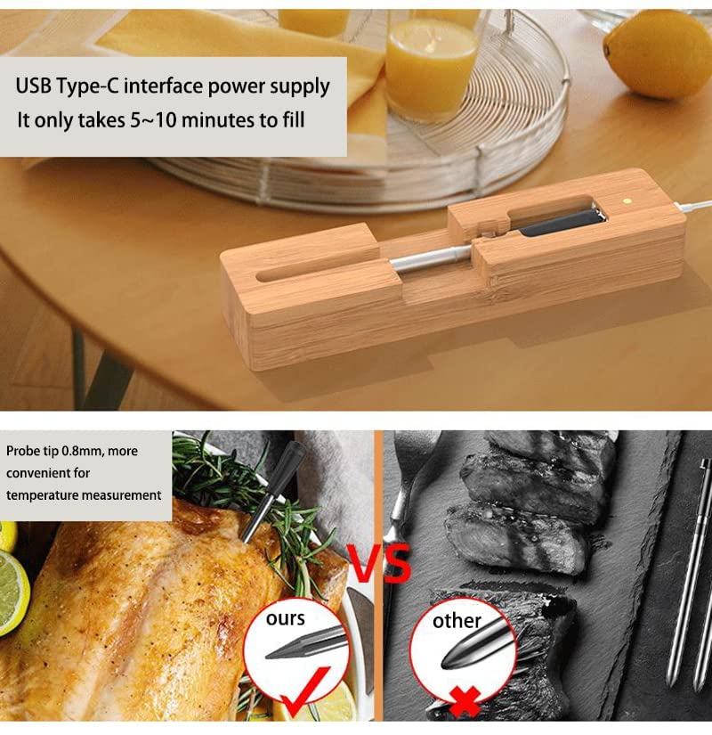 Winnes Fleischthermometer Wireless bratenthermometer Meat Thermometer iOS /Android App