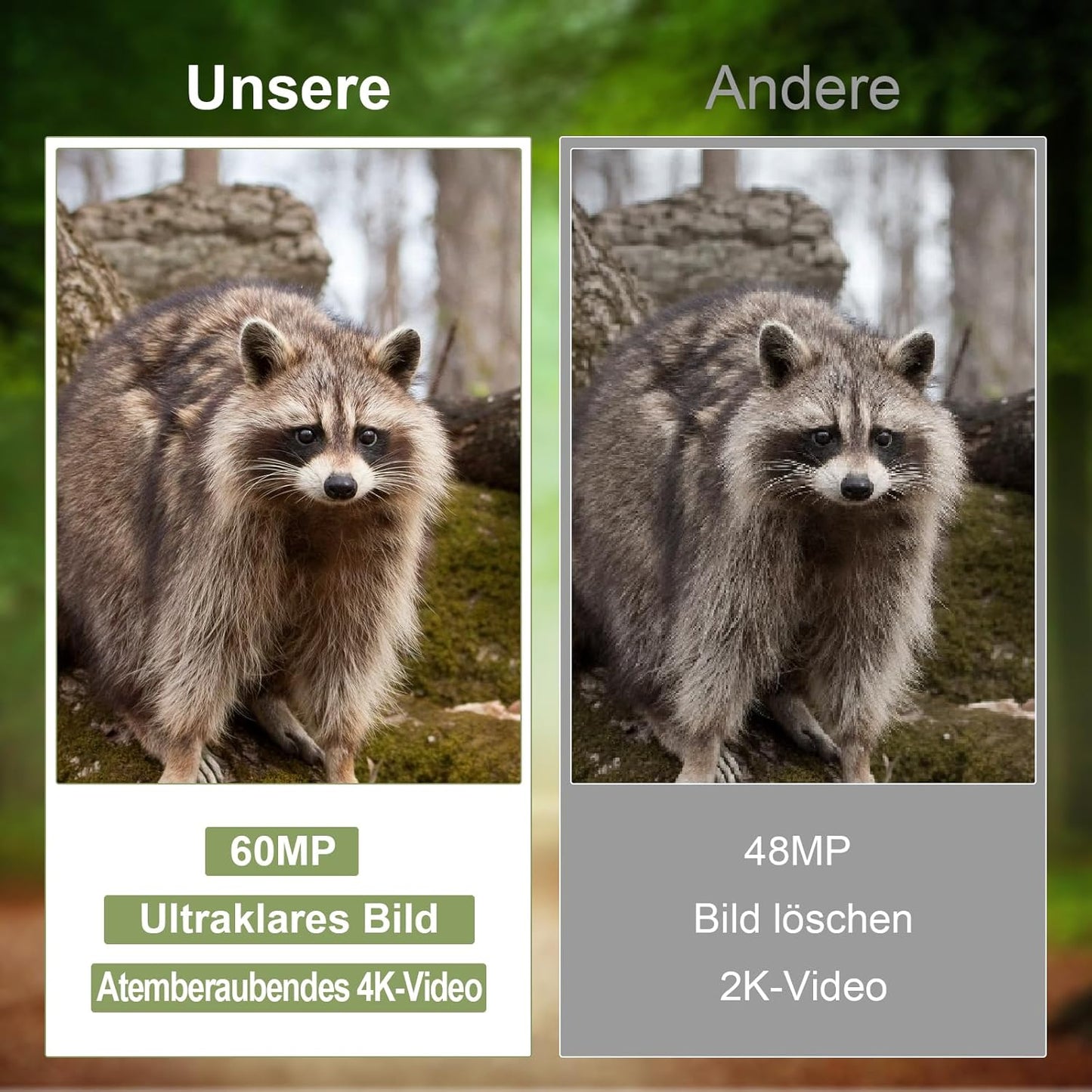 Wildkamera 4K,60MP Full HD WLAN mit Handyübertragung APP, Bewegungssensor, Nachtsicht