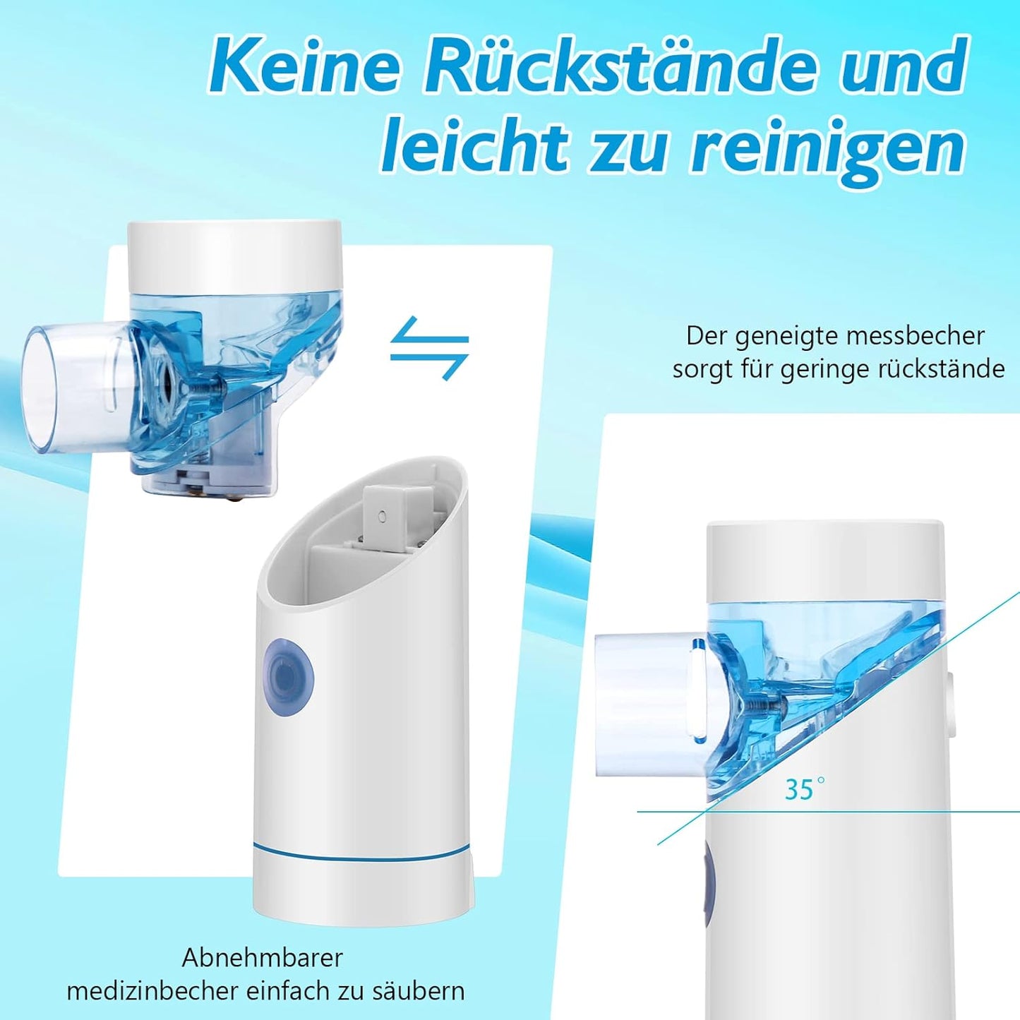 Winload Inhalationsgerät Tragbar Vernebler Set, Inhalator mit Mundstück und Maske,USB Wiederaufladbar, Inhaliergerät für Kinder und Erwachsene