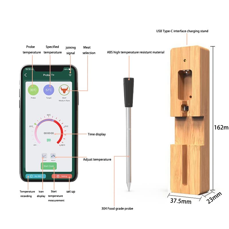 Winnes Fleischthermometer Wireless bratenthermometer Meat Thermometer iOS /Android App
